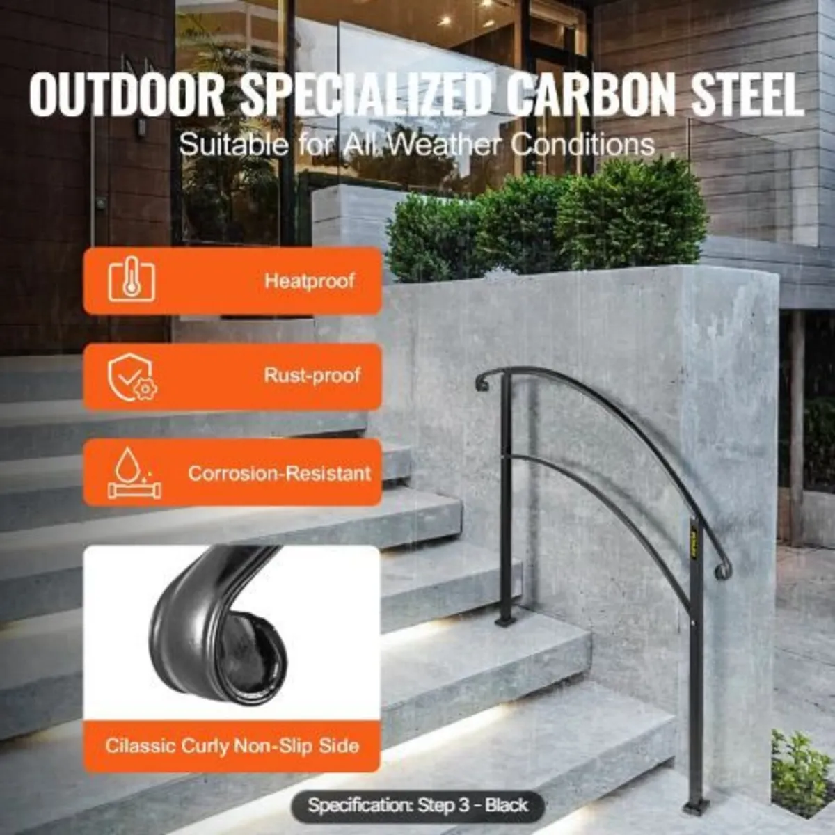 Handrails for Outdoor Steps, Fit 1 or 3 Steps - Image 2
