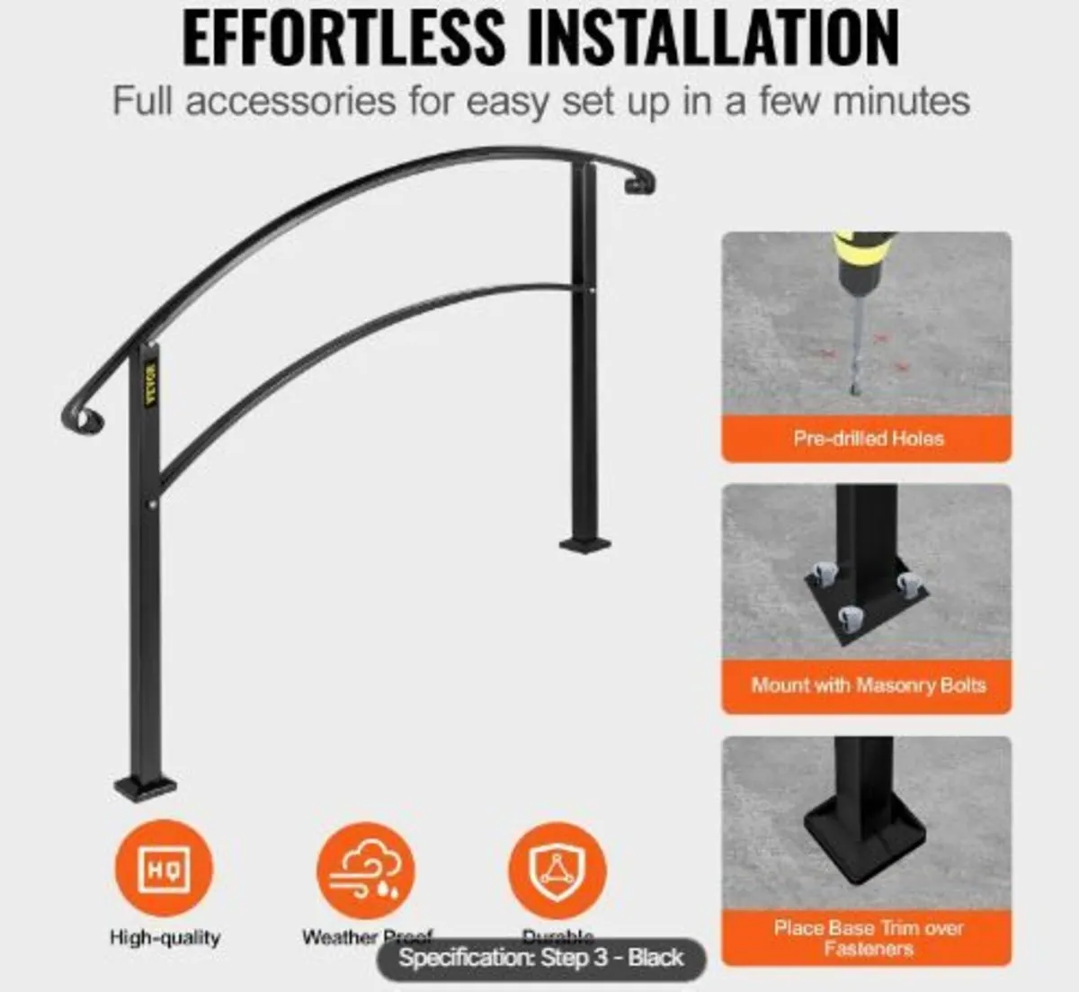 Handrails for Outdoor Steps, Fit 1 or 3 Steps - Image 3