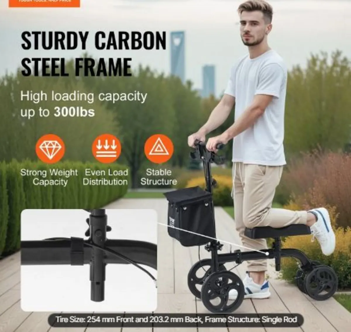 Folding Knee Scooter, Carbon Steel Steerable - Image 3