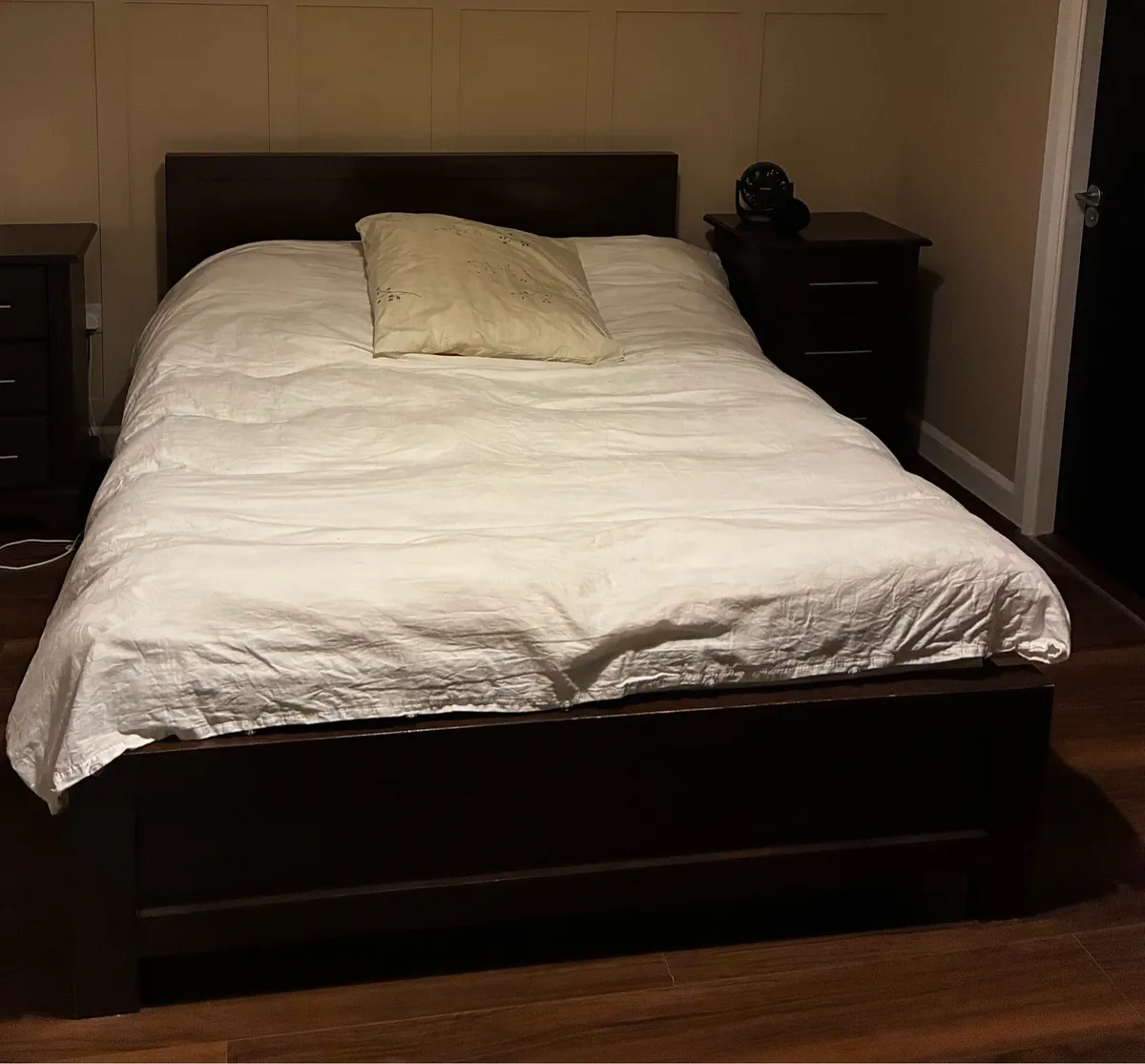Dark wood double bed with mattress - Image 1