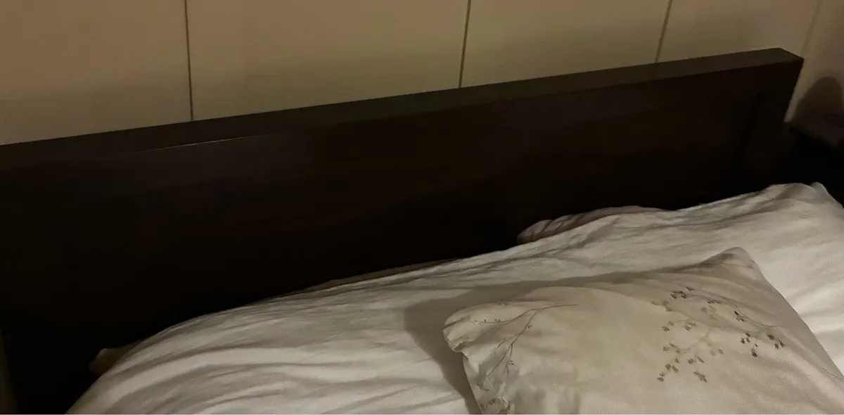 Dark wood double bed with mattress - Image 2