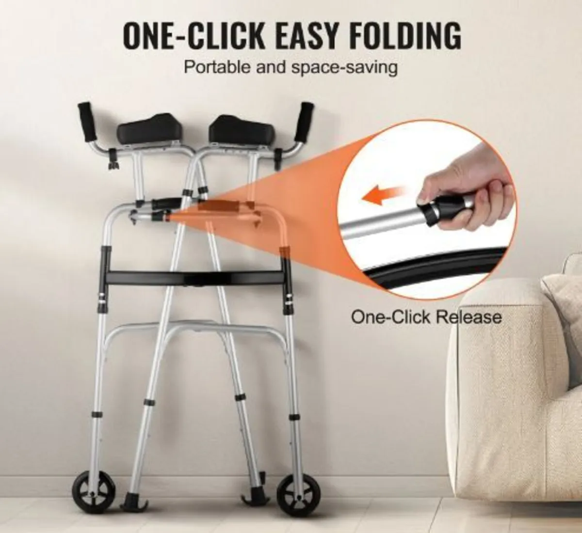 2 in 1 Folding Walker & Removable Armrests - Image 1
