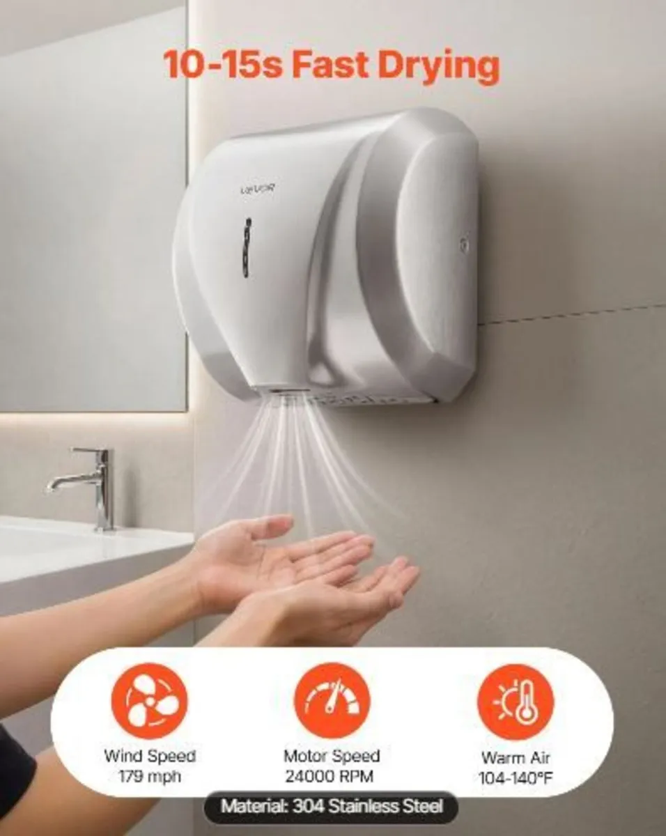 Hand Dryer, 1800W Bathroom Air Hand Dryer - Image 2