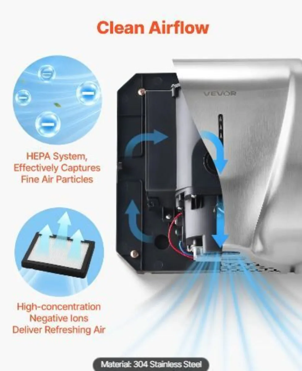 Hand Dryer, 1800W Bathroom Air Hand Dryer - Image 4