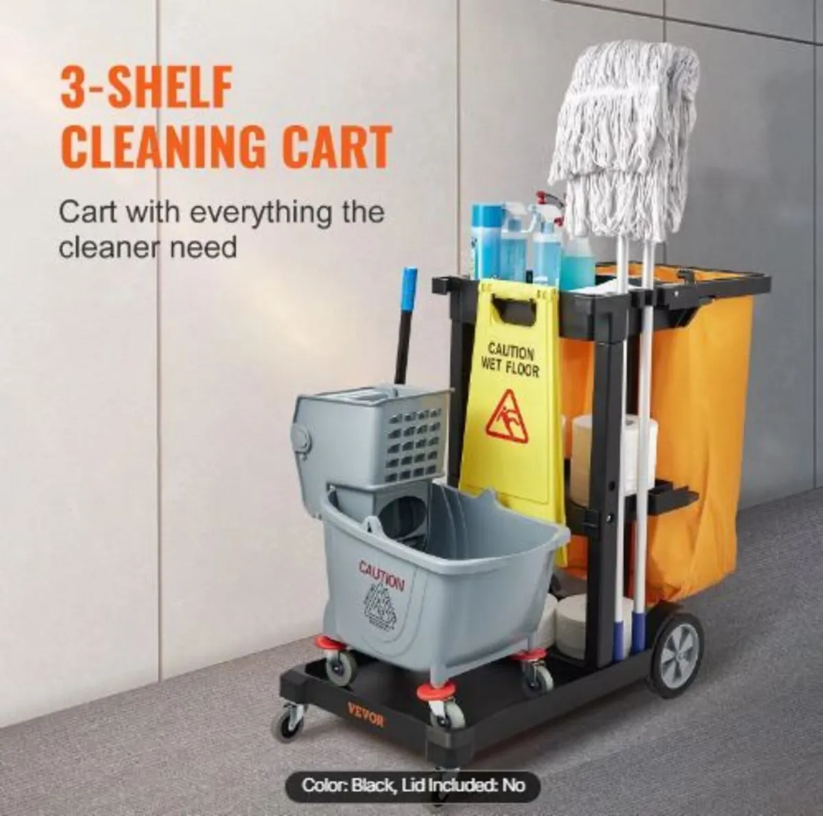 Cleaning Cart, 3-Shelf Commercial - Image 2