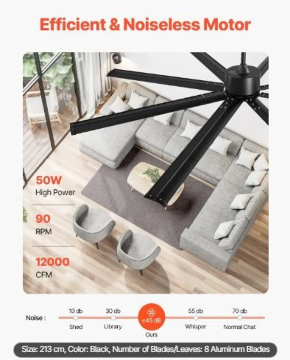 213 cm Ceiling Fan No Light, 6-Speed Remote Contro - Image 3
