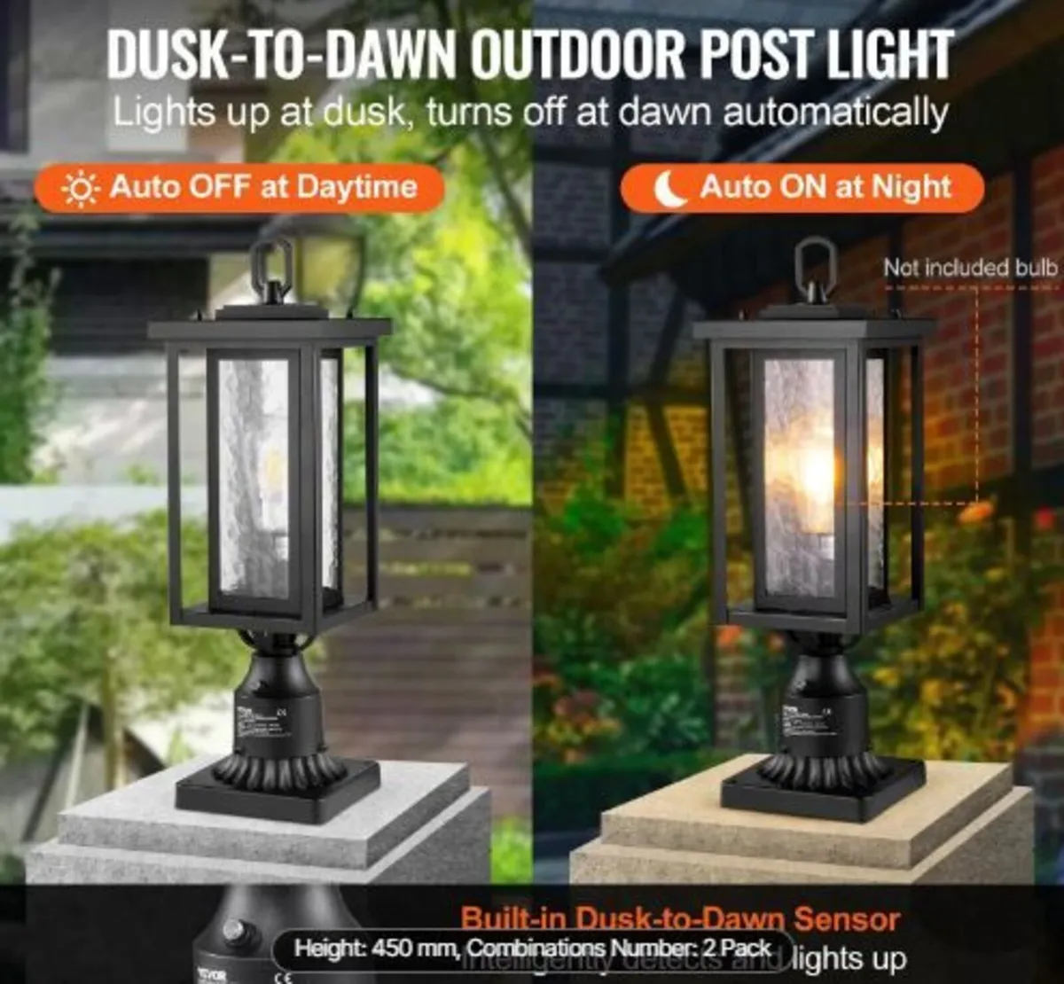 2 Pack Dusk to Dawn Outdoor Post Light - Image 2