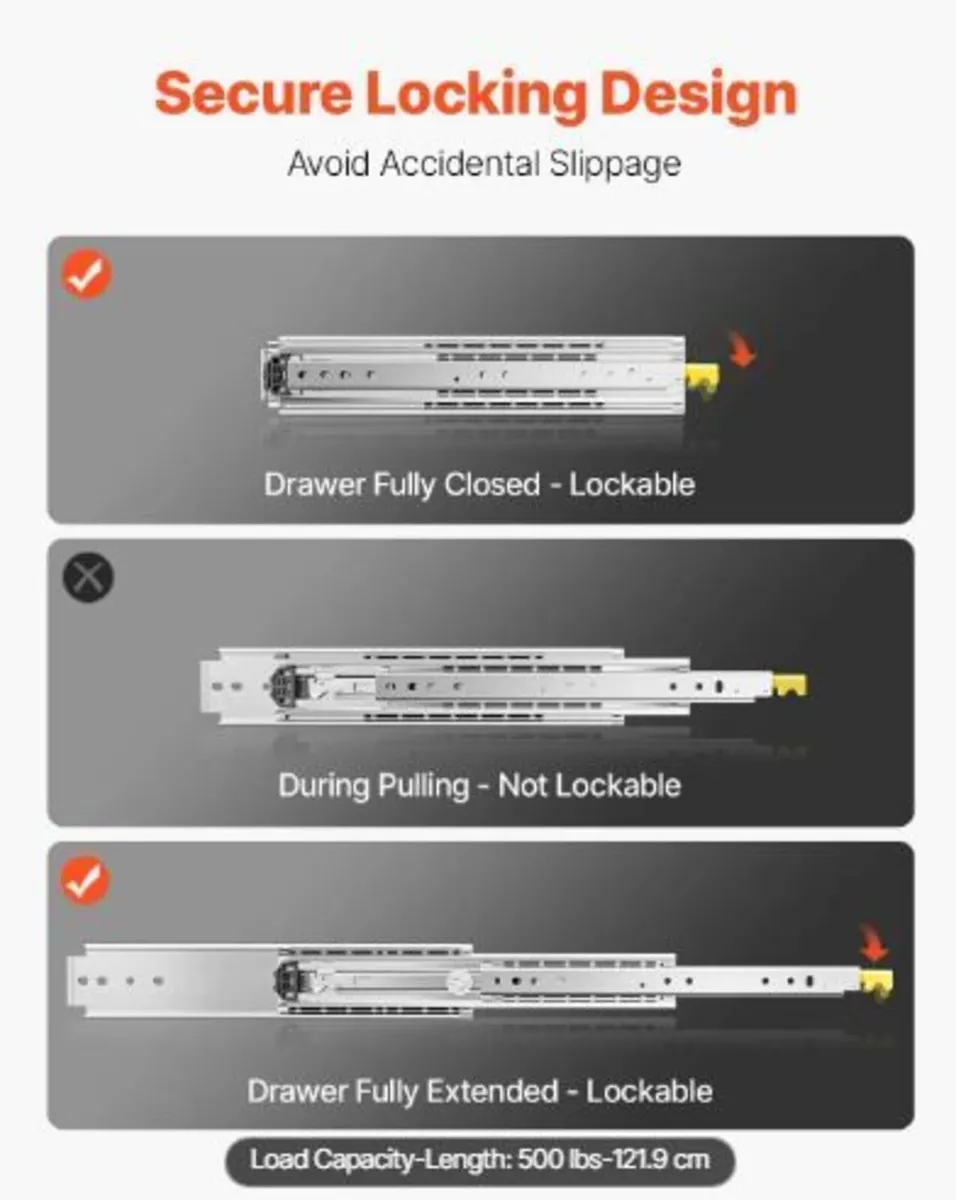 1 Pair Full Extension Drawer Slides - Image 3