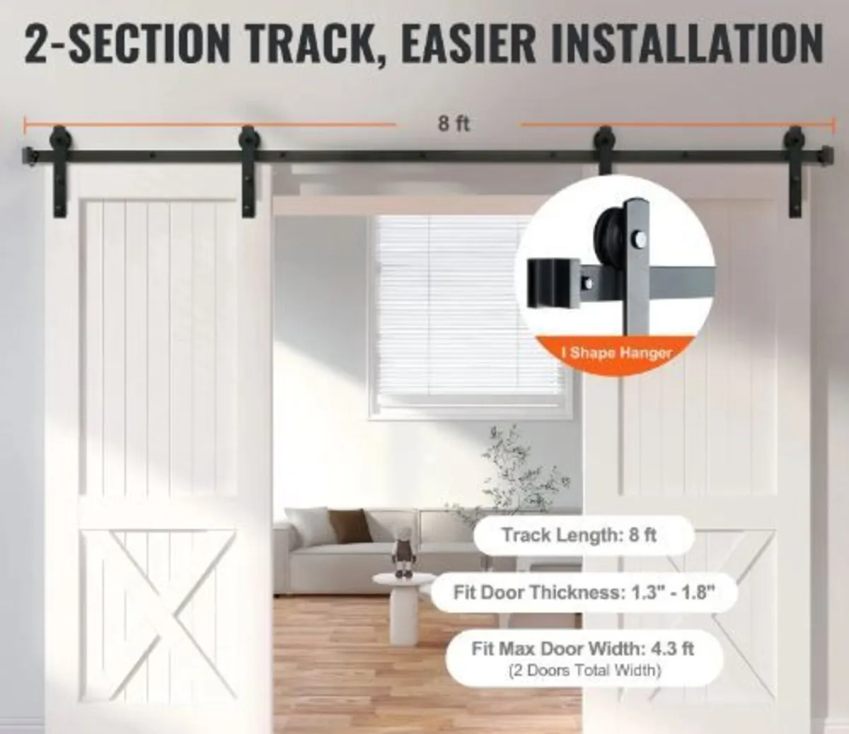 243.8 cm Sliding Barn Door Hardware Kit - Image 2