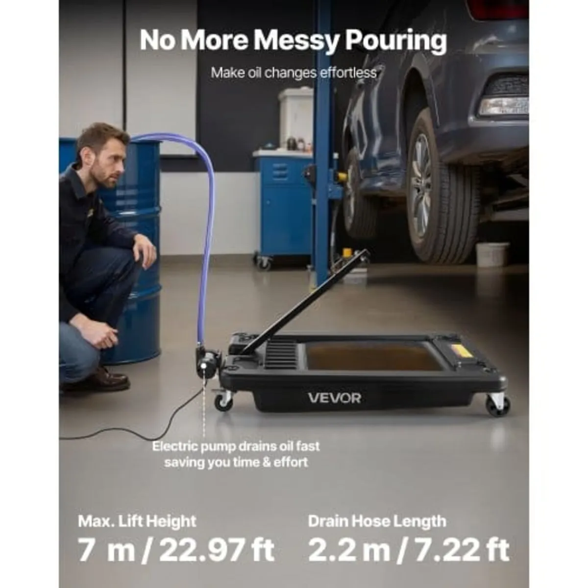 Low Profile Oil Drain Pan, 64 L Capacity, Rolling - Image 3