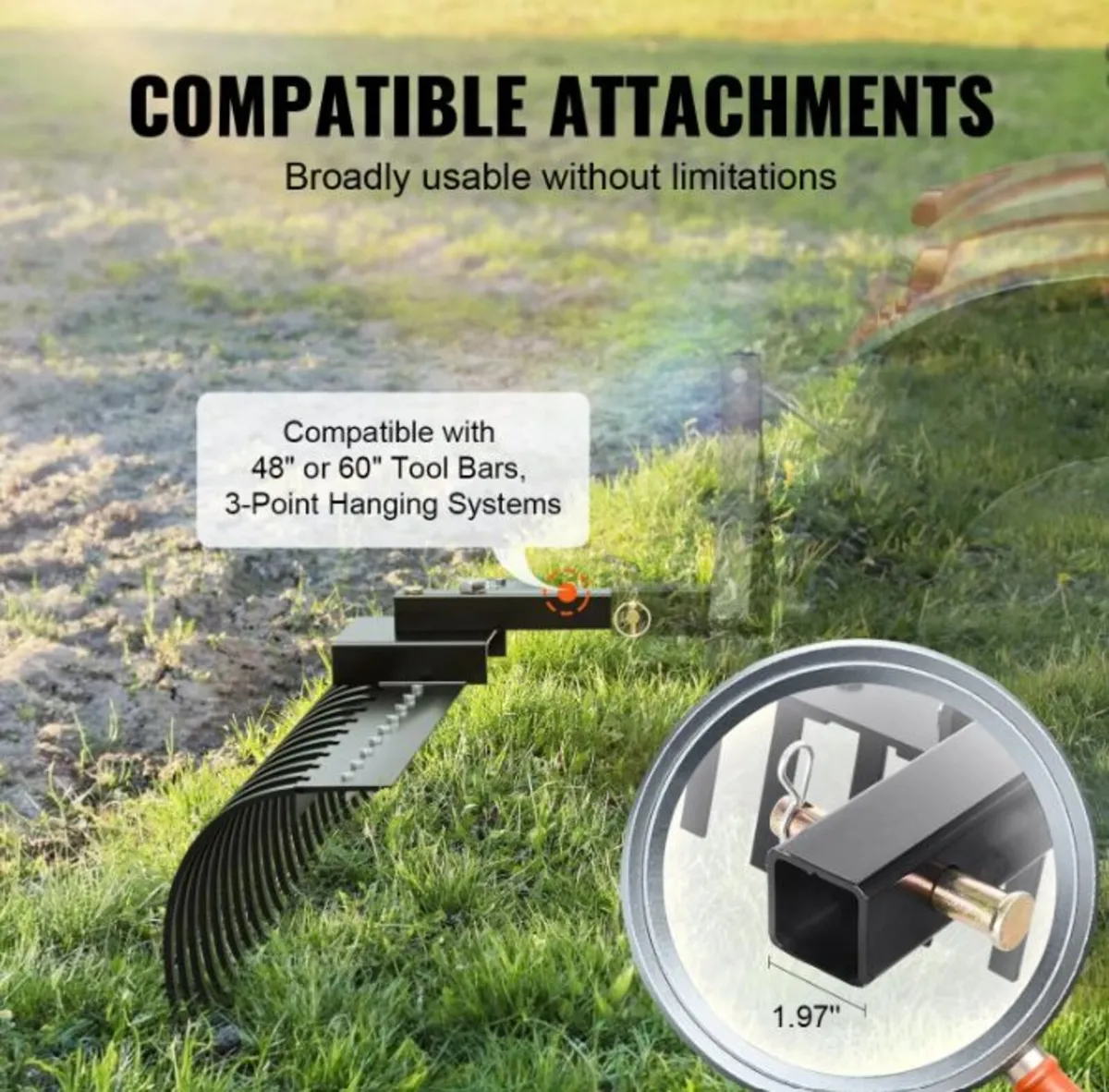60 Inch Tow Behind Landscape Rake Heavy Duty 21 Ti - Image 4