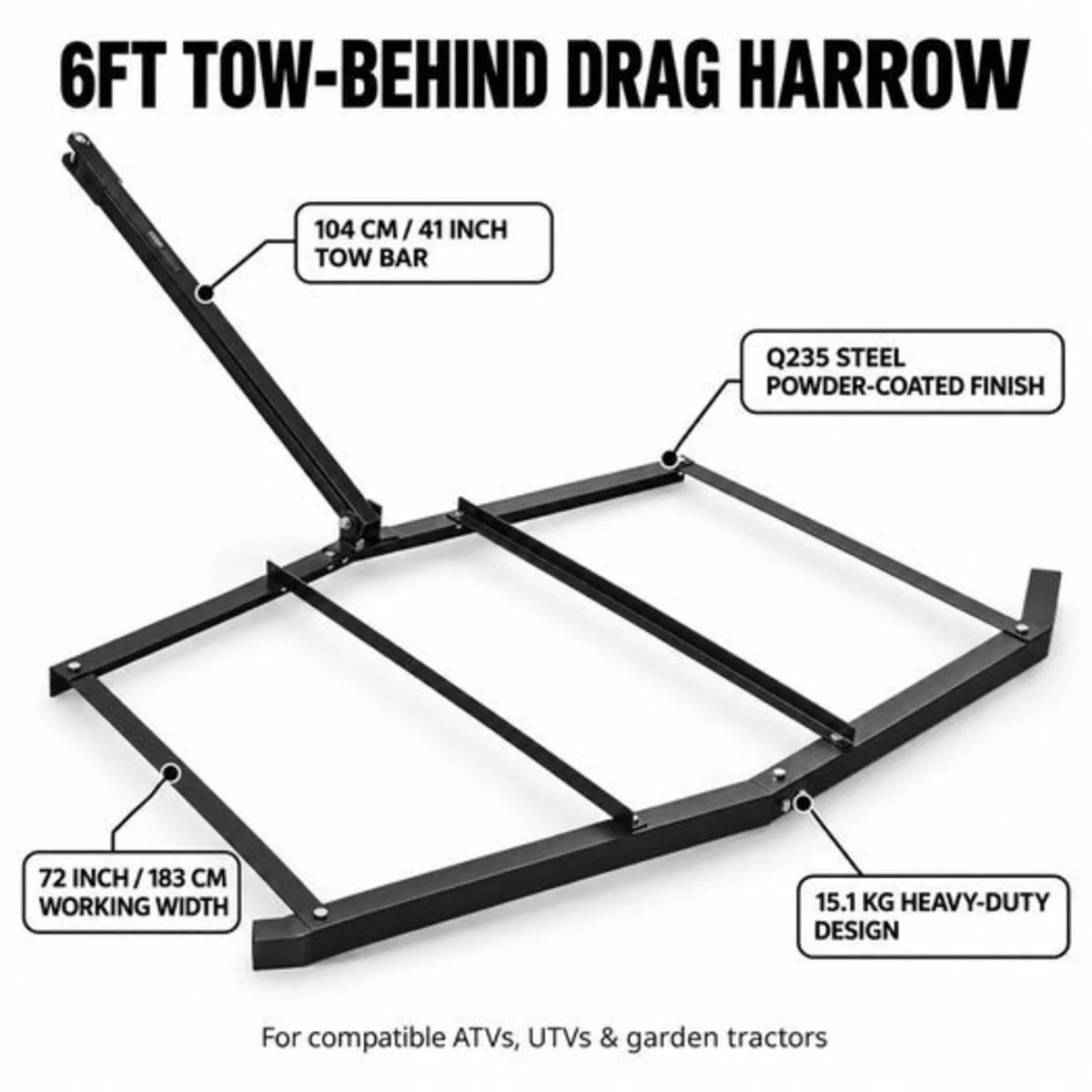 6ft Tow Behind Drag Harrow for ATV Tractor and Dri - Image 2