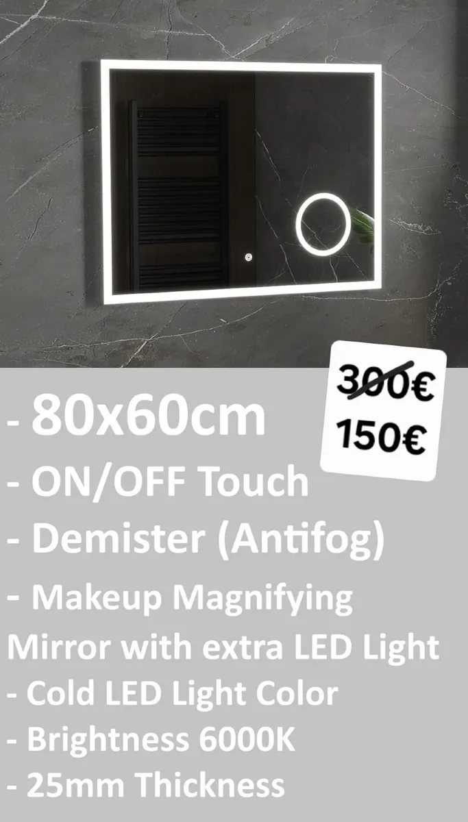 LED Bathroom Mirror Defogger Cosmetic Touch Switch - Image 2