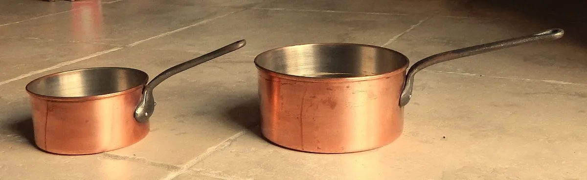 2 Hand Made Copper Saucepans - Image 1