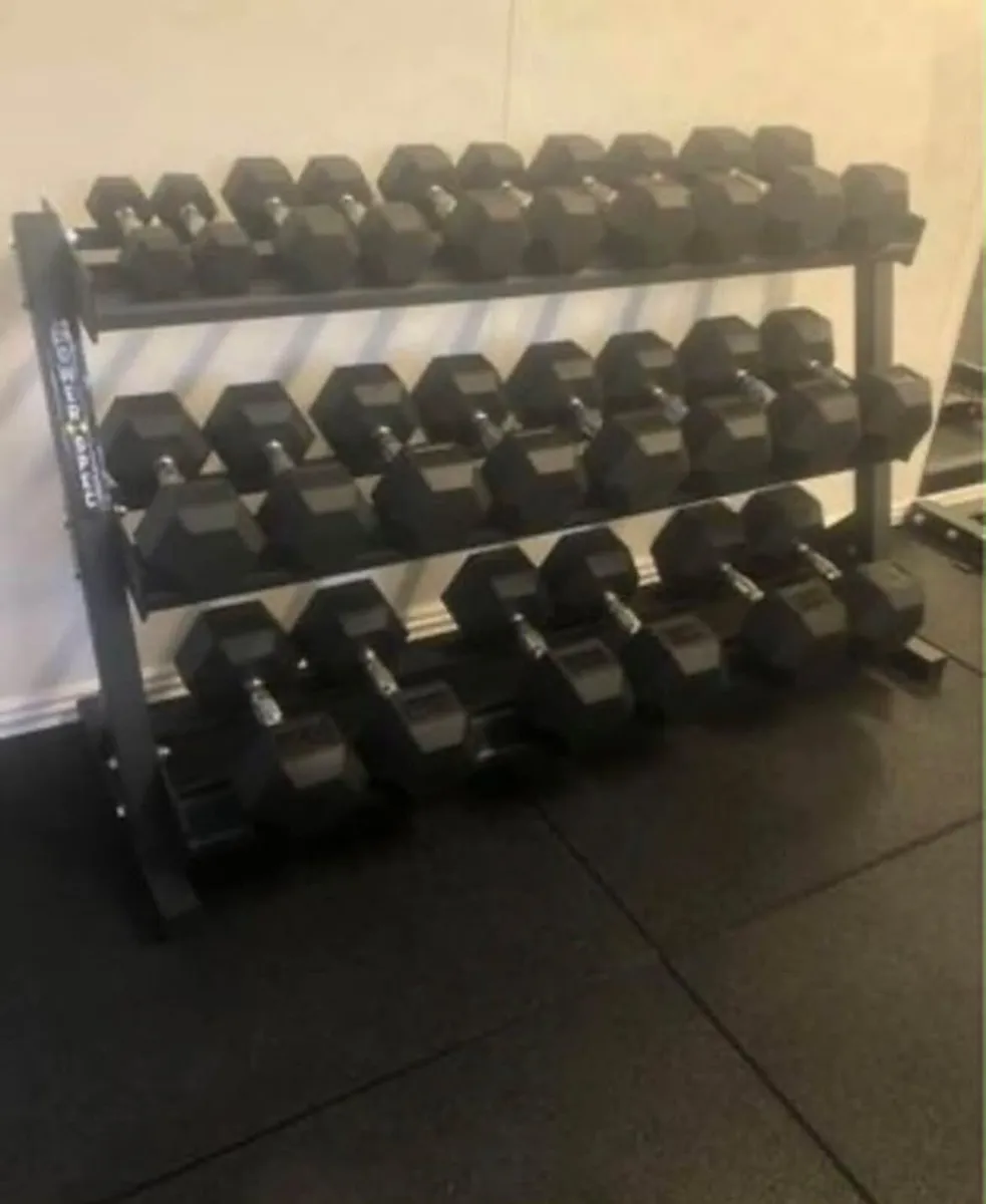 Hex Dumbbell Set 2.5kg–30kg + 3 Tier Storage Rack - Image 2