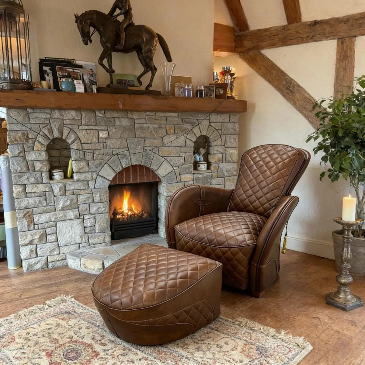 Leather Recliner chair and footstool - Image 3