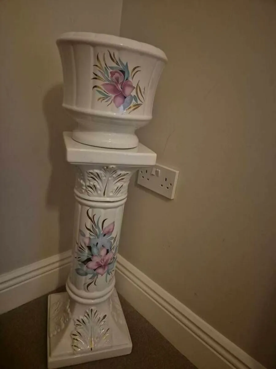 Vintage Italian Ceramic Pedestal & Planter Set - Image 1