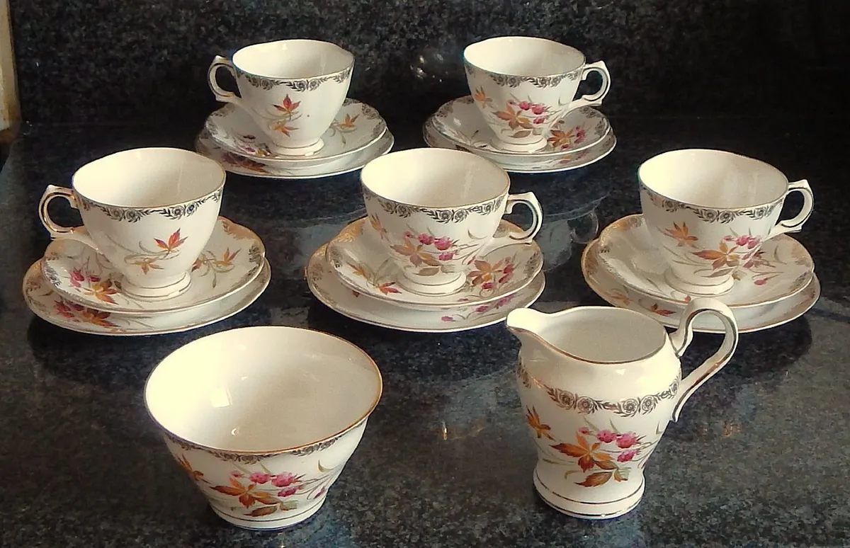 17 Piece Royal Tara Tea Set with Gilt Trim - Image 1
