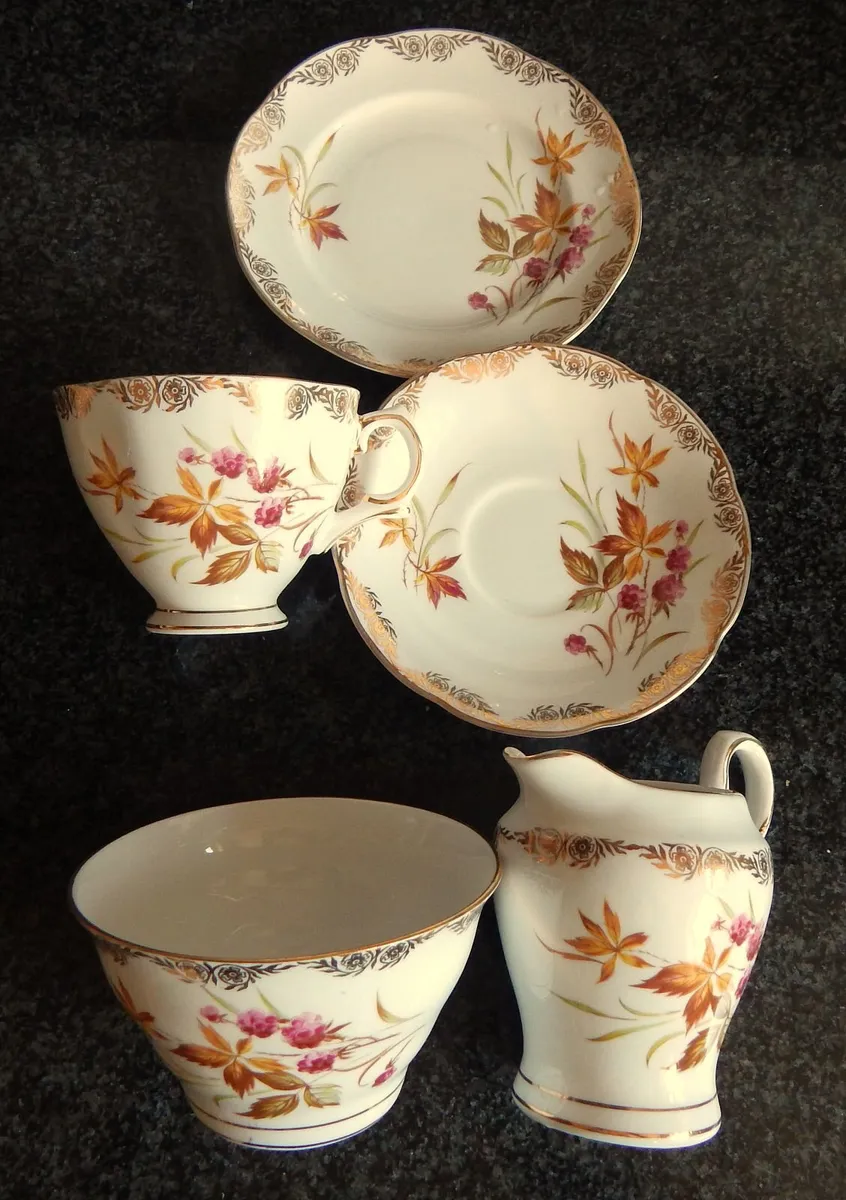 17 Piece Royal Tara Tea Set with Gilt Trim - Image 4