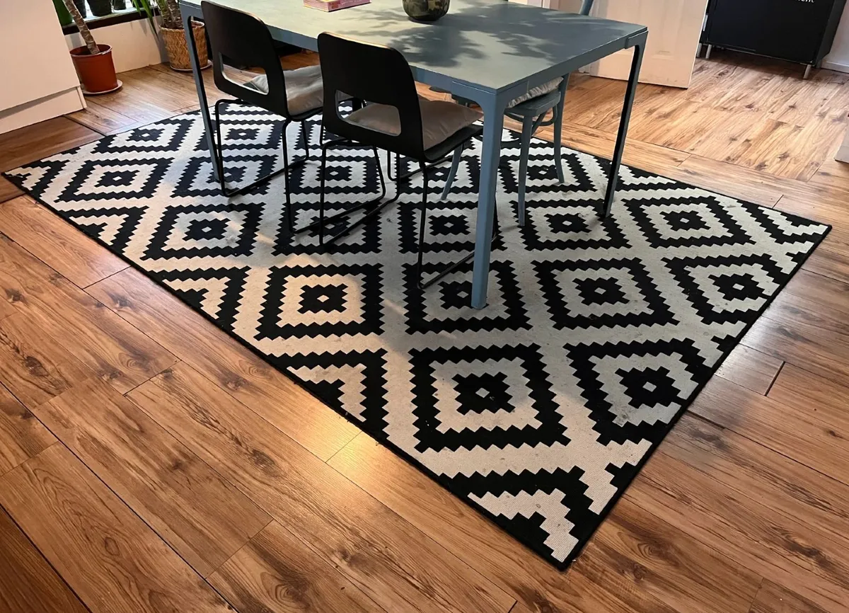 Pair of Large IKEA Black & White Geometric Rugs - Image 1