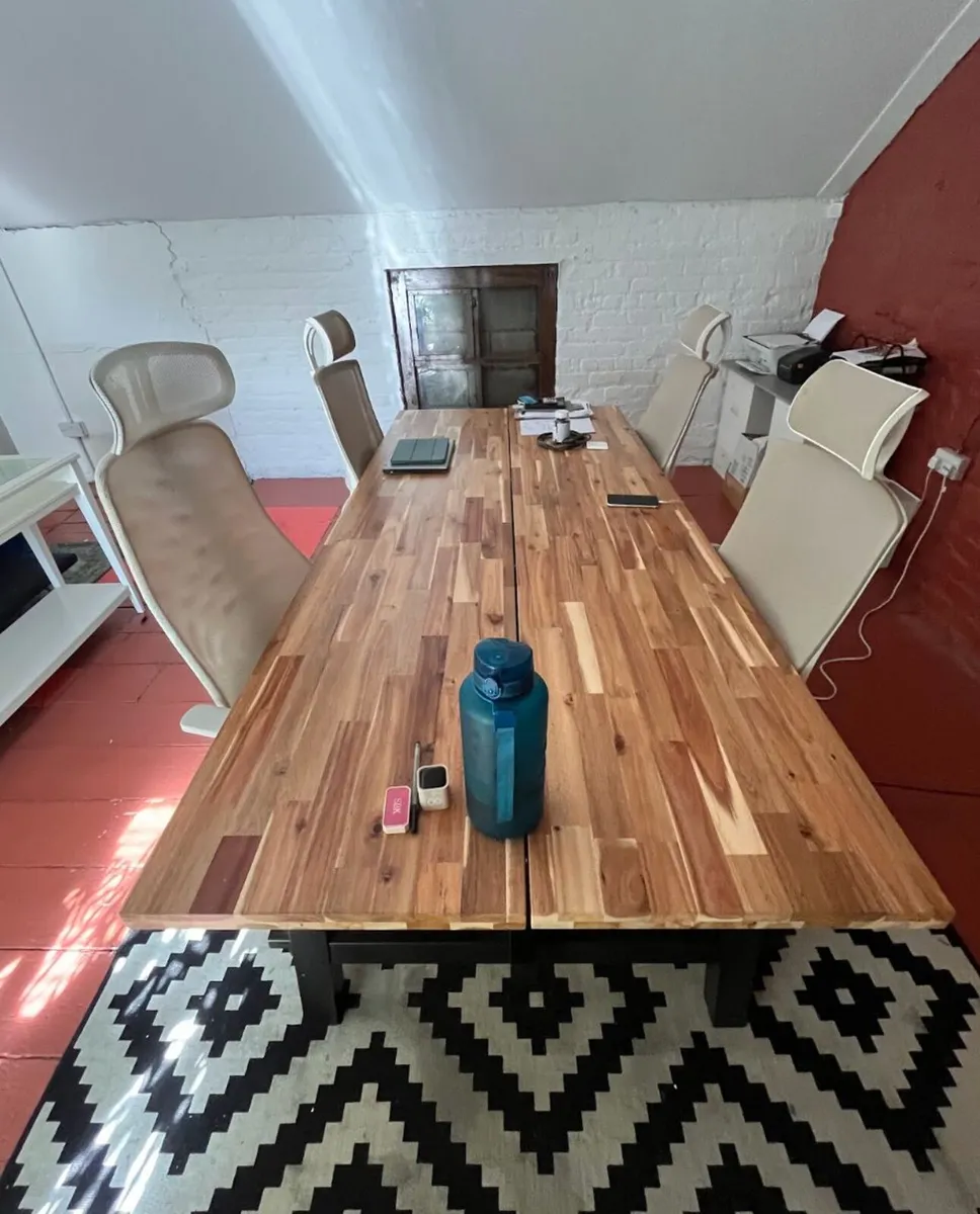 Large IKEA Table, 5 Office Chairs & 2 Fans - Image 2
