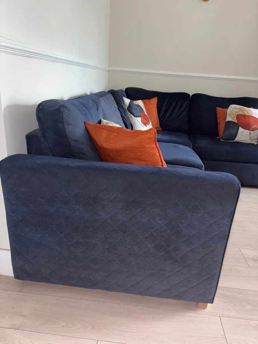 Dark blue / navy L couch matching swivel chair - Image 2