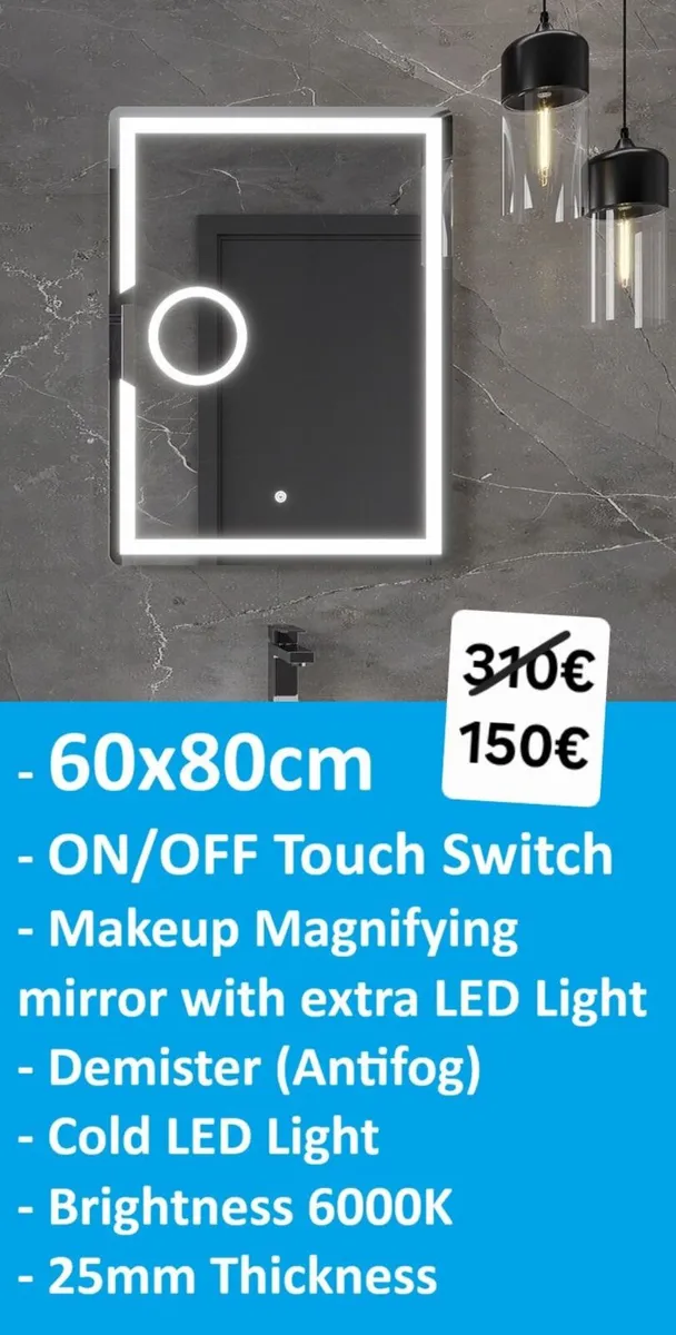 LED Bathroom Mirror 60x80cm Antifog Makeup - Image 1