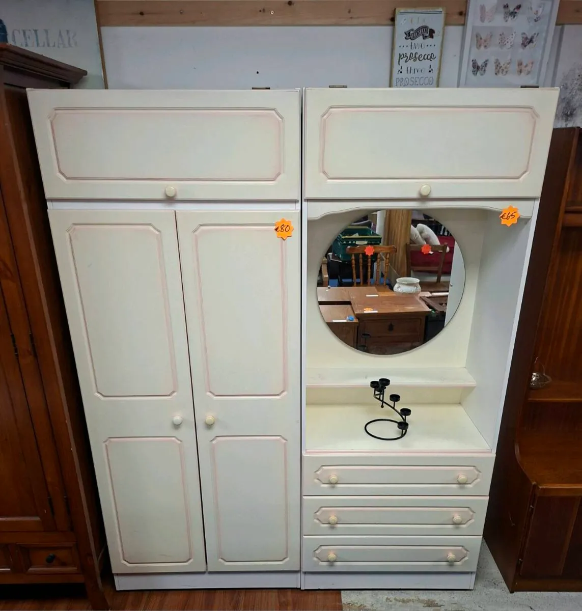 CREAM WARDROBE AND DRESSER WIRH MIRROR - Image 1
