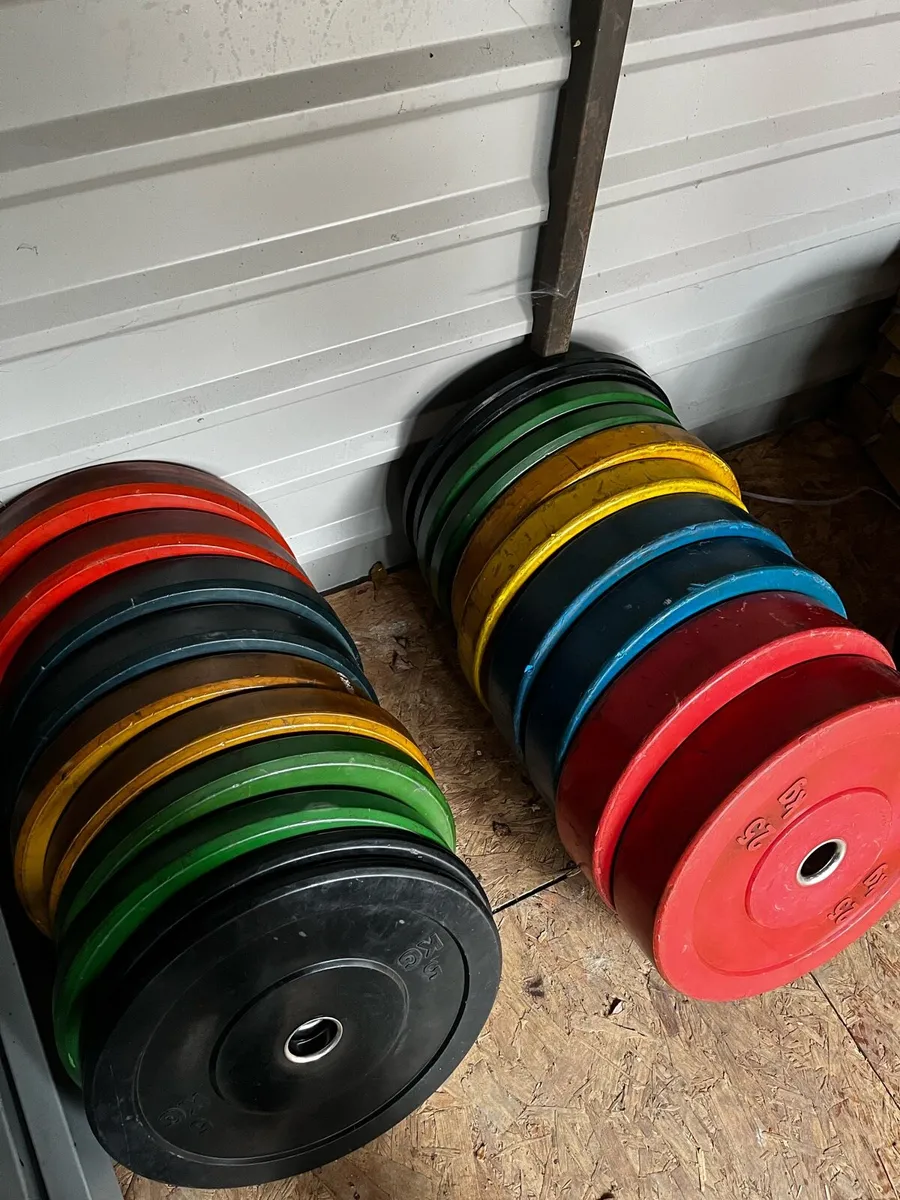 150kg Olympic Bumper coloured weight plates - Image 1