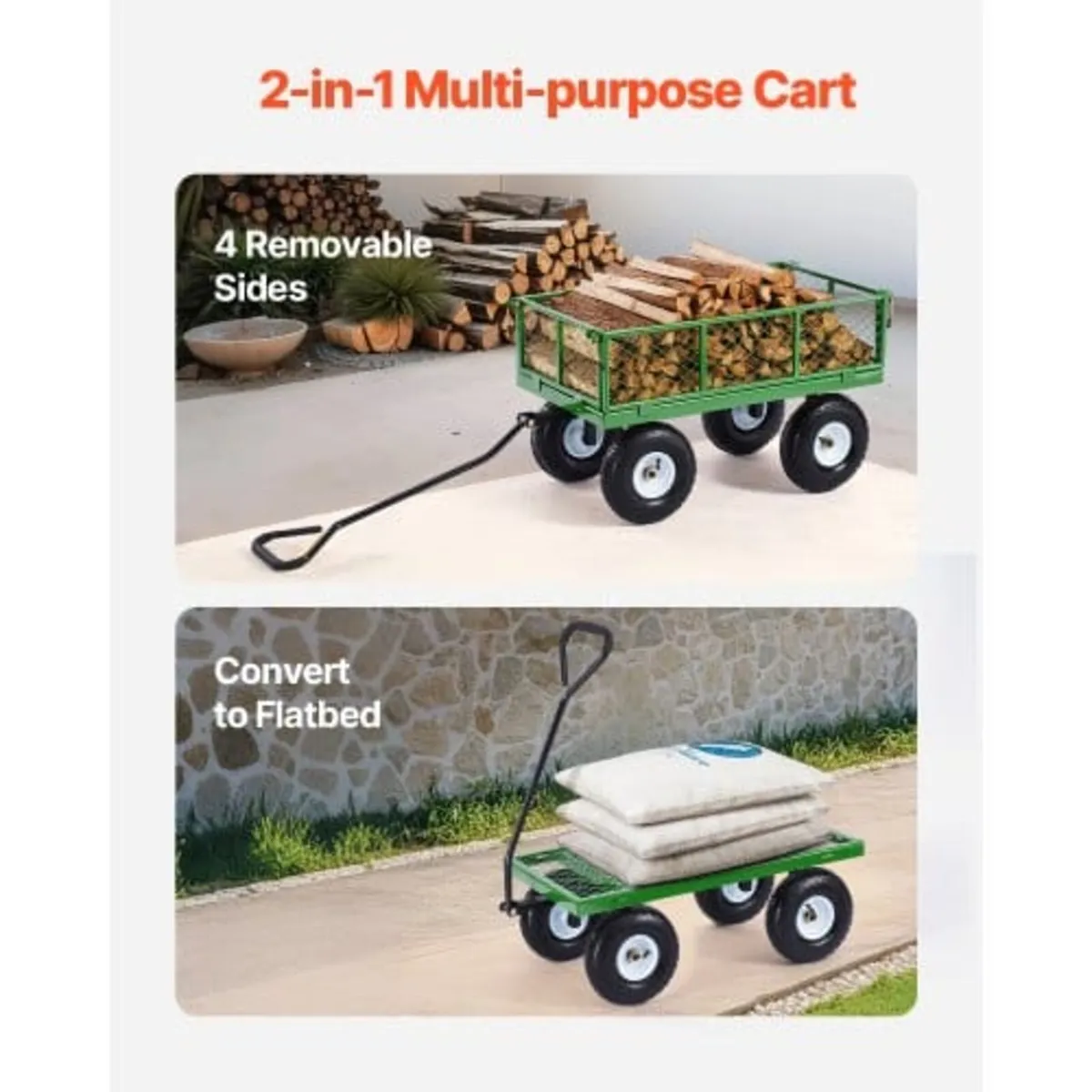 900 Lbs Steel Garden Cart on Wheels, Heavy Duty Pu - Image 2