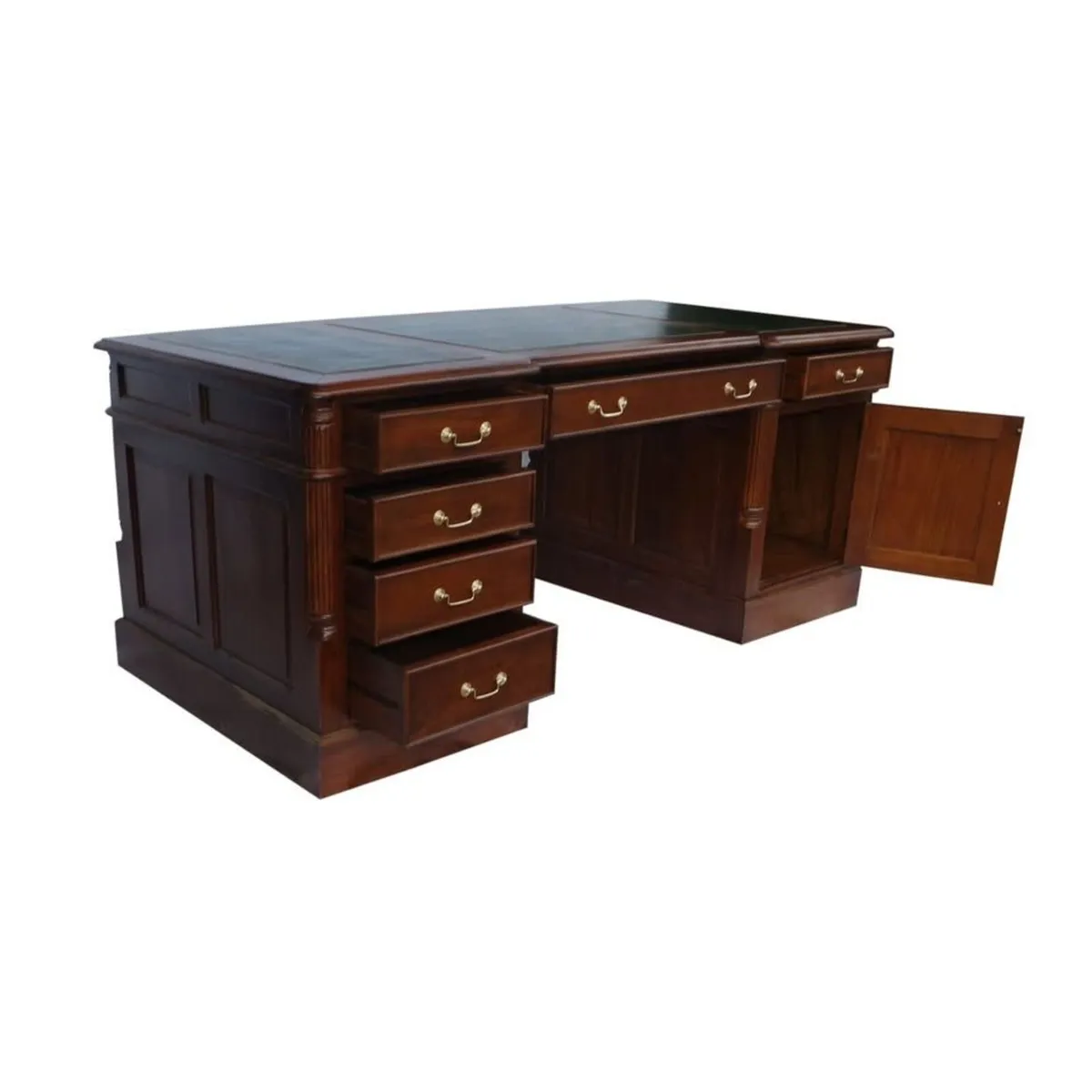 Office Desk Mahogany wood/ Green Leather - Image 3