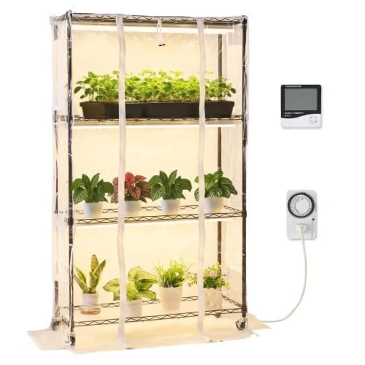 Indoor Greenhouse with Grow Light, 150cm Tall 4-Ti - Image 1