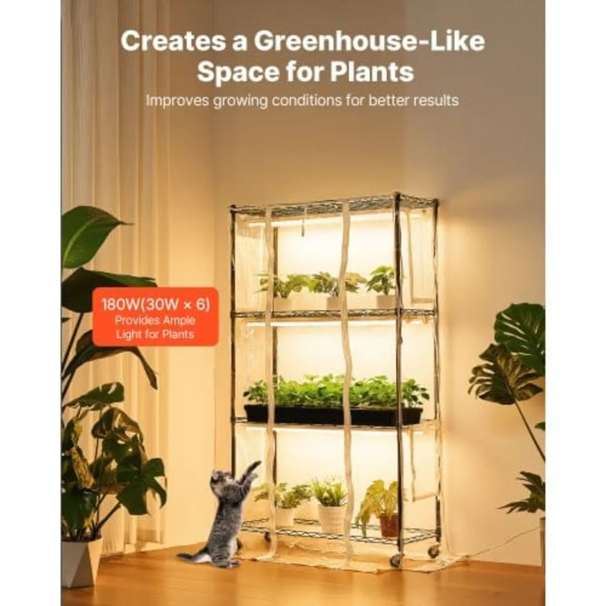 Indoor Greenhouse with Grow Light, 150cm Tall 4-Ti - Image 2