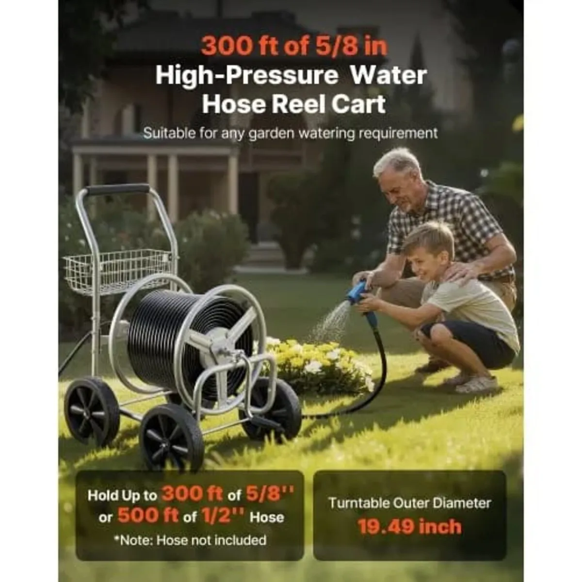 Hose Reel Cart, Hold Up to 91.44 m of 1.59 cm Hose - Image 2