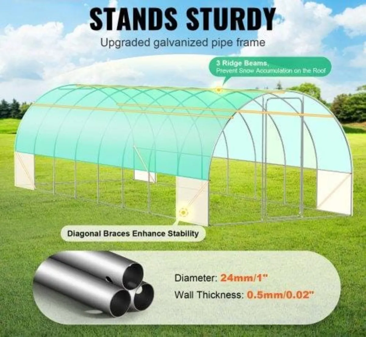 Walk-in Tunnel Greenhouse, 27.4x9.5x7.4 ft Hoop Ho - Image 3