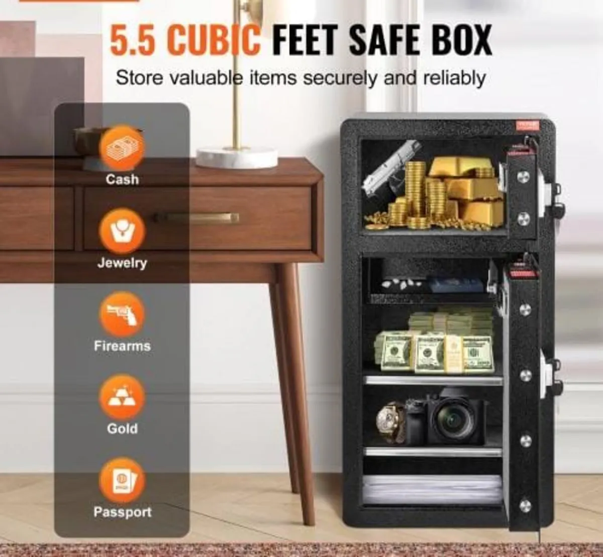 Double Doors 5.5 cu.ft Safe Box with Key Lock & Pa - Image 3
