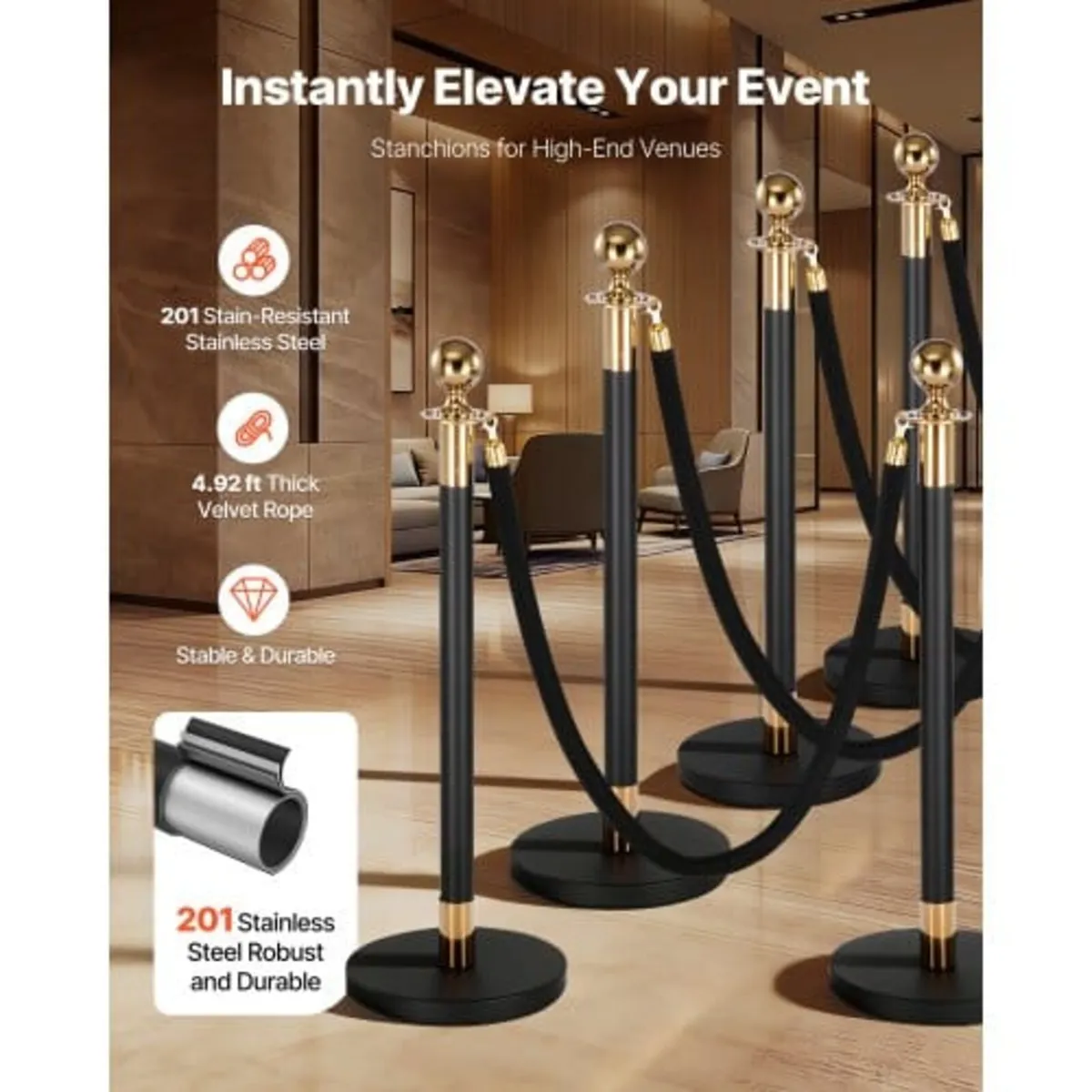 Stanchion Post, 8 Pcs Crowd Control Barrier Set wi - Image 2