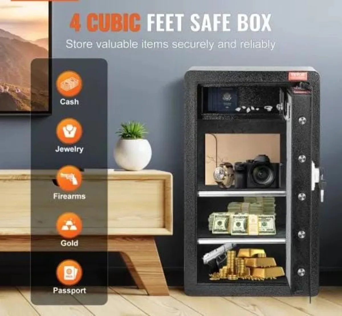 Single Door 4.0 cu.ft Safe Box with Key Lock & Pas - Image 2