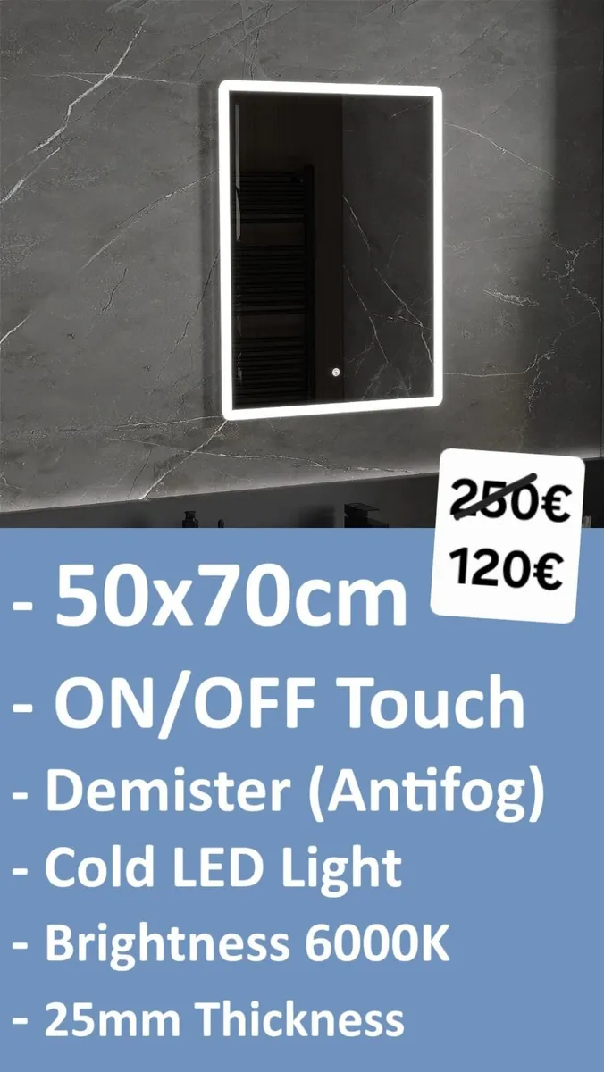 LED Bathroom Mirror Antifog 50x70cm - Image 2