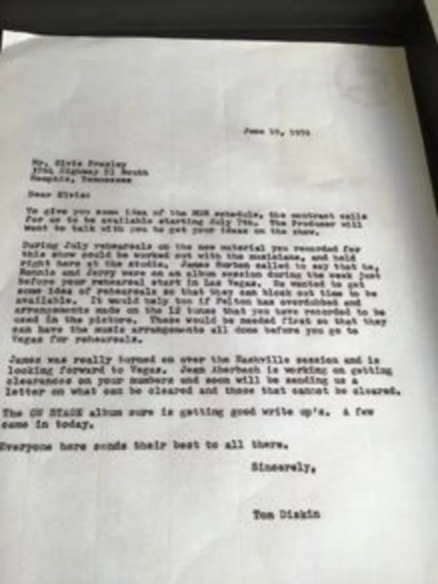 Elvis Memorabilia- 1970 Letter from Tom Diskin