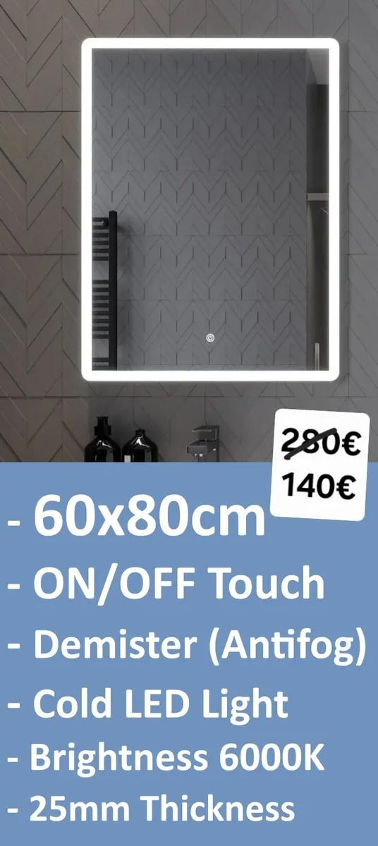 LED Bathroom Mirror 60x80cm Touch Switch - Image 1