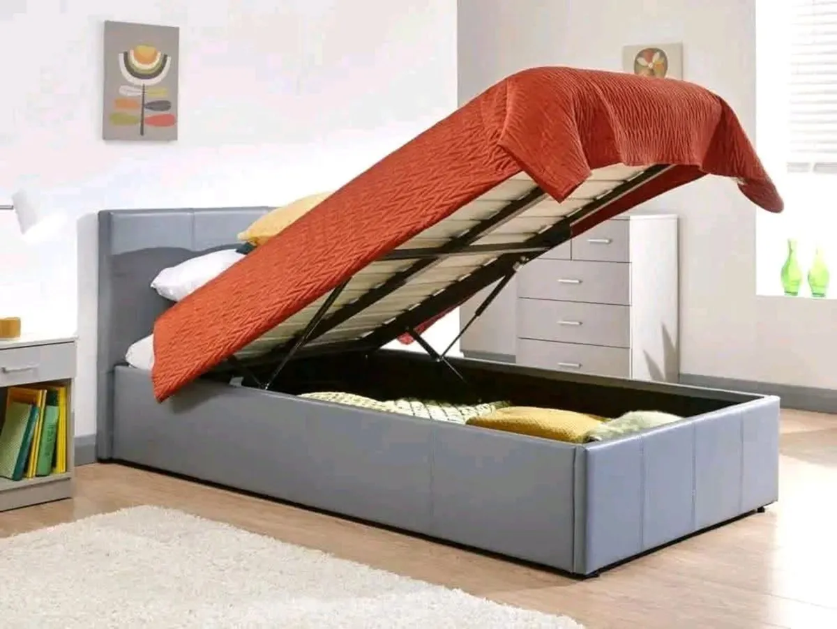 Single Leather Ottoman Storage Beds - Image 2