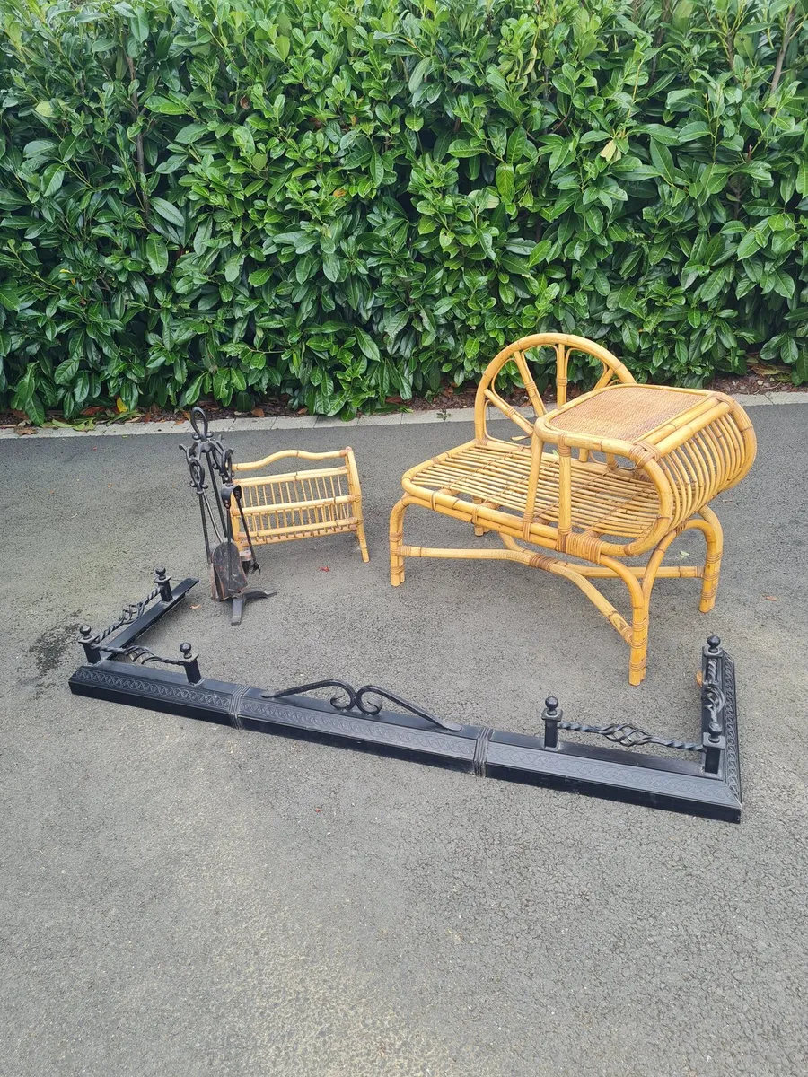 Wrought-iron fire surround , companion set, wicker