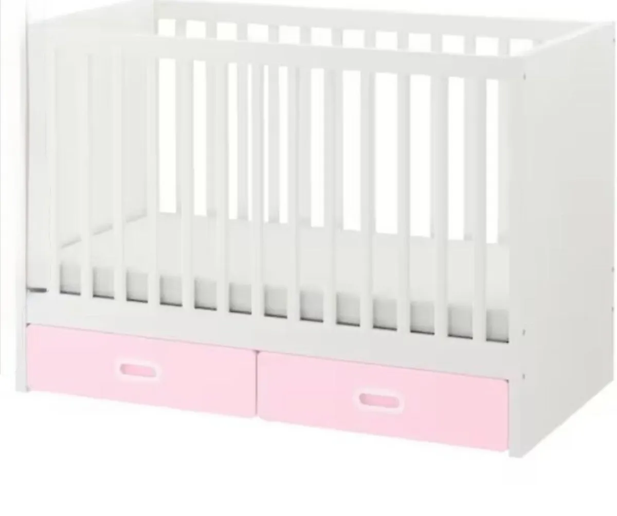 IKEA Pink and White Cot/ Bed + Changer/Desk - Image 2
