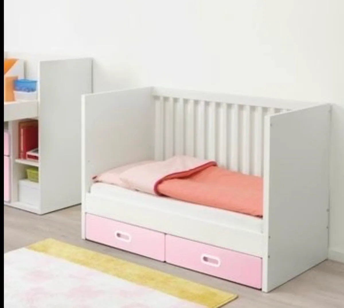 IKEA Pink and White Cot/ Bed + Changer/Desk - Image 3