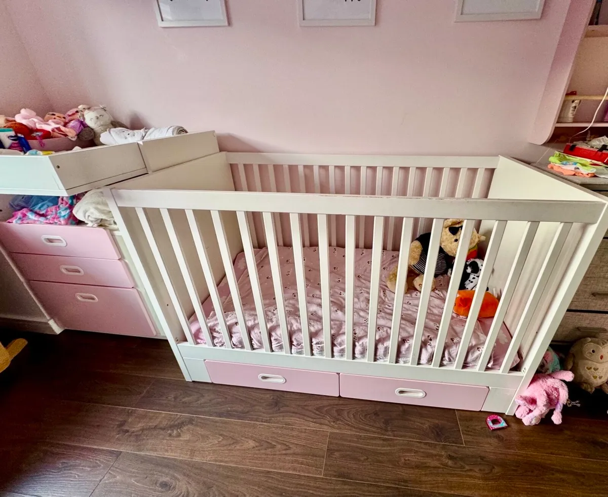IKEA Pink and White Cot/ Bed + Changer/Desk - Image 4
