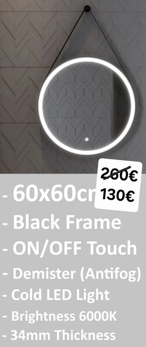 LED Bathroom Mirror Black Frame Antifog Demister - Image 1