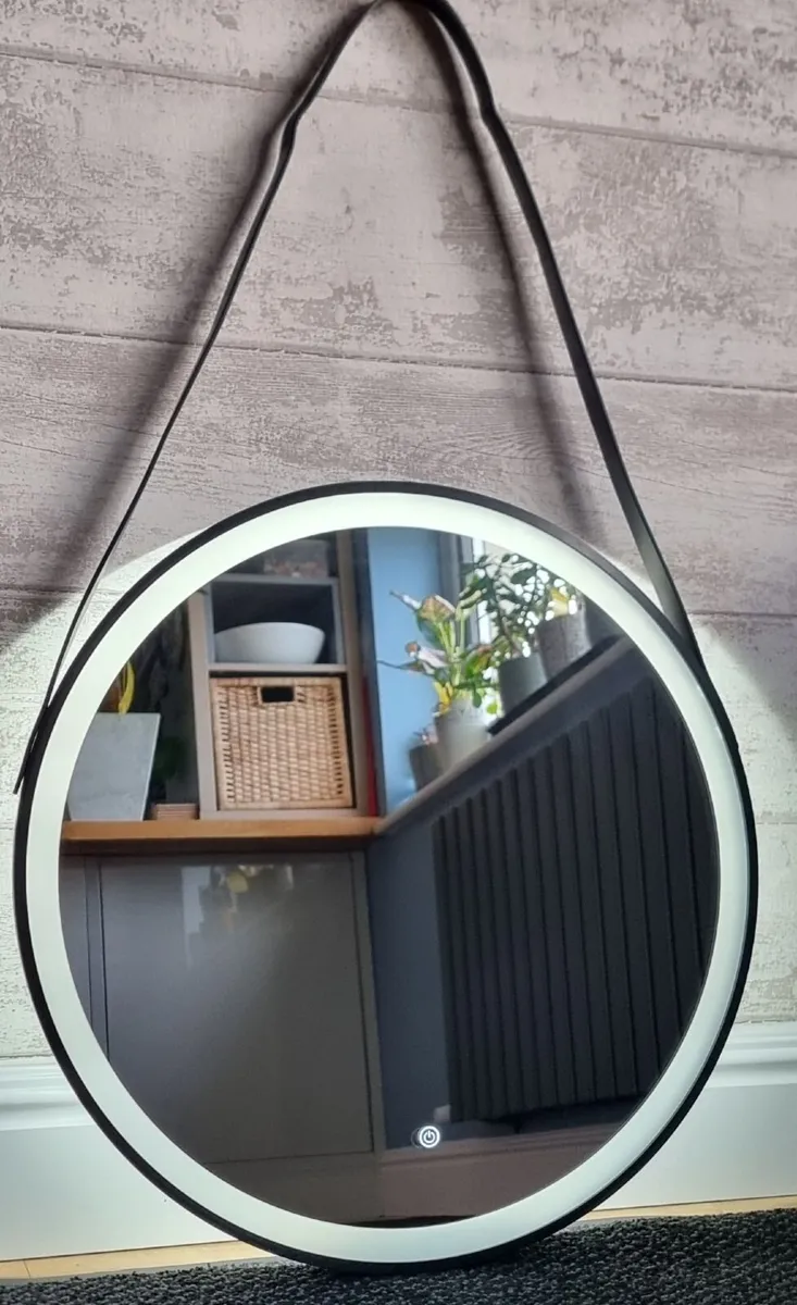 LED Bathroom Mirror Black Frame Strap Defogger - Image 1