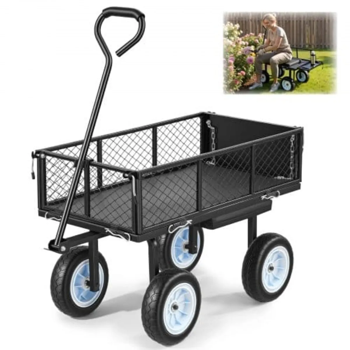 Garden Cart with Seat, 226.8 kg, Rolling Steel Gar - Image 1