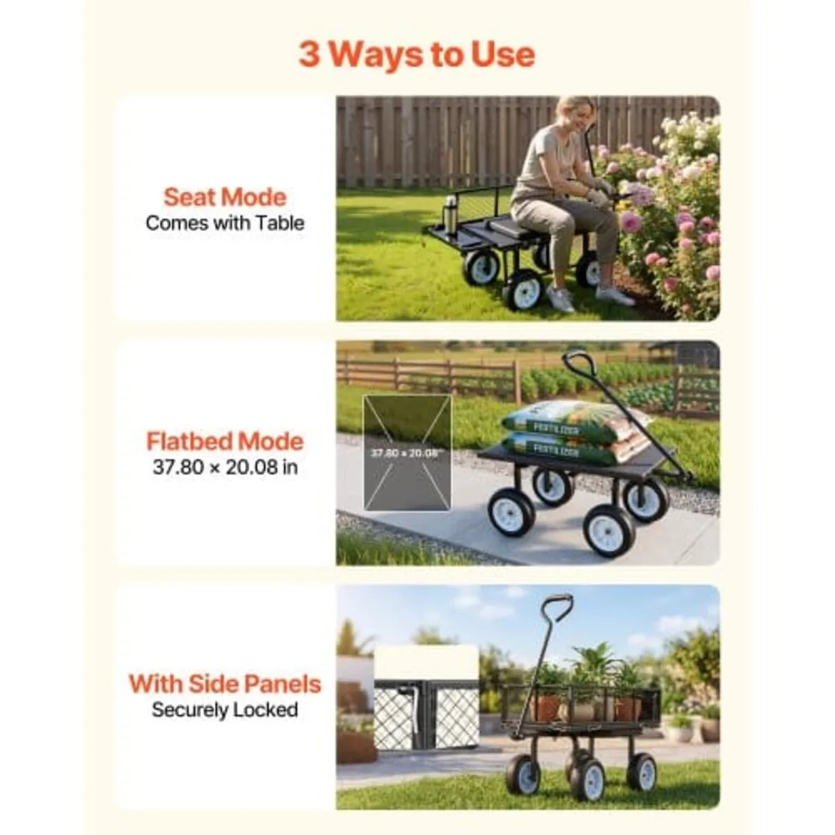 Garden Cart with Seat, 226.8 kg, Rolling Steel Gar - Image 4